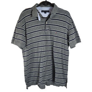 Vintage Tommy Hilfiger Blue Gray Striped Polo Shirt Logo Men Size Large